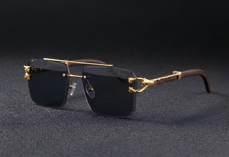 gold rimless wood sunglasses
